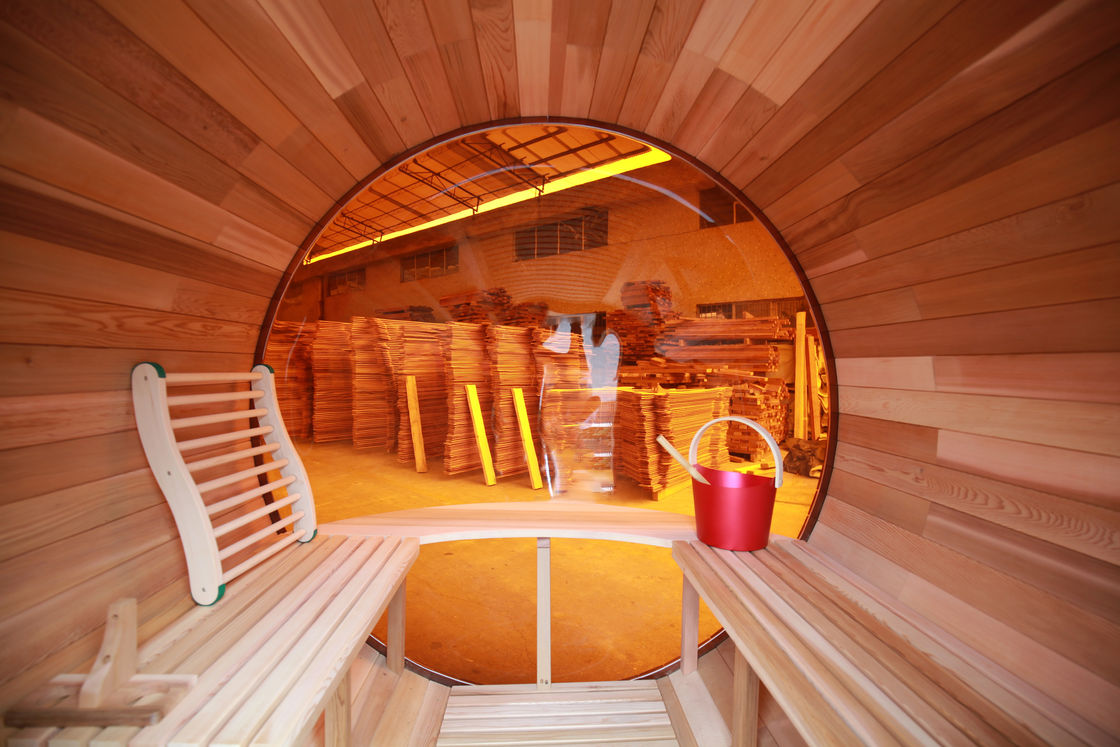 Sauna tradicional de barril de vapor de cedro/cicuta canadiense 2025 con función de vapor seco y estufa de leña exterior
