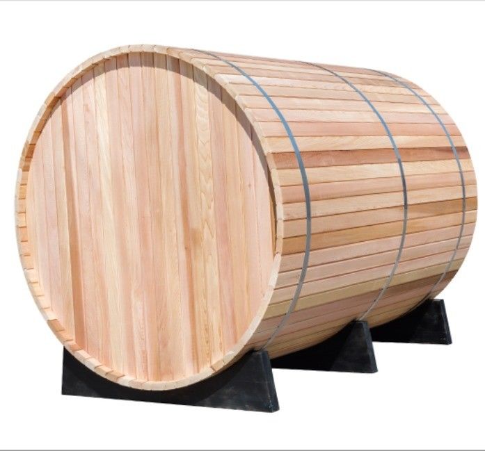 1800*1800mm Sauna de vapor de tipo barril exterior de pino canadiense con madera sólida de carballo y accesorios de calefacción