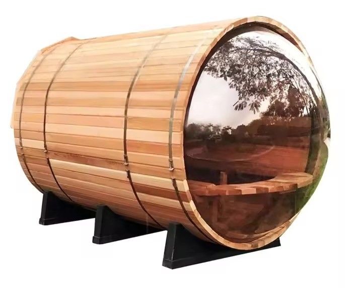 Sauna panorámica de vidrio tradicional para exteriores con cubo de vapor de pino nórdico YSE Red Cedar 2025, para 4 personas