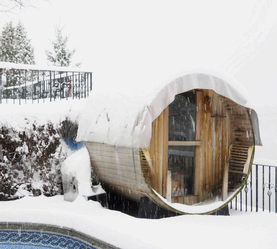 Experimenta una sauna tradicional con una sala de sauna de leña para cuatro personas con diseño de barril exterior y material de madera sólida