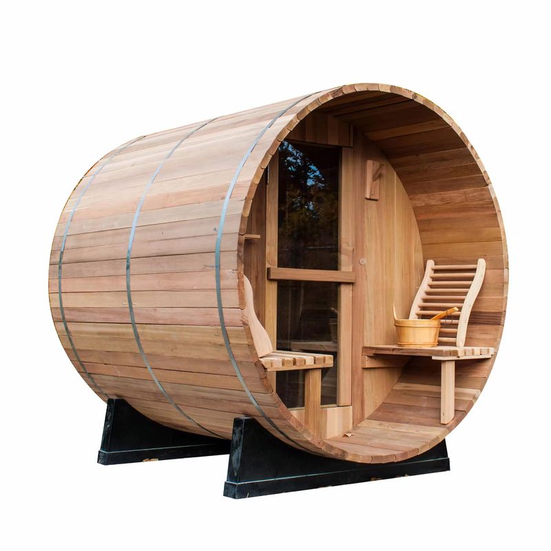 Experimenta una sauna tradicional con una sala de sauna de leña para cuatro personas con diseño de barril exterior y material de madera sólida