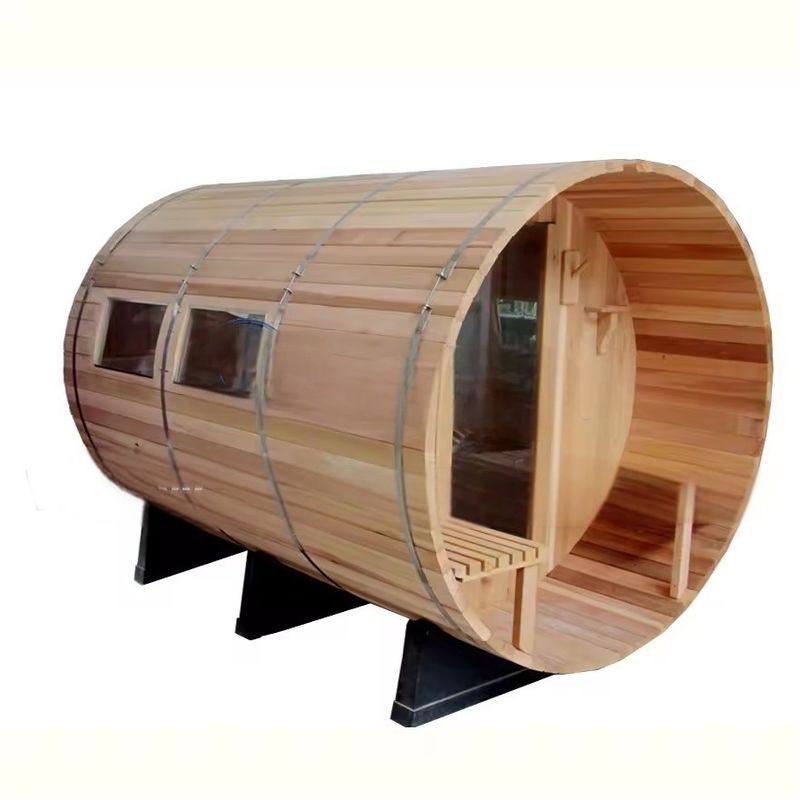 Experimenta una sauna tradicional con una sala de sauna de leña para cuatro personas con diseño de barril exterior y material de madera sólida