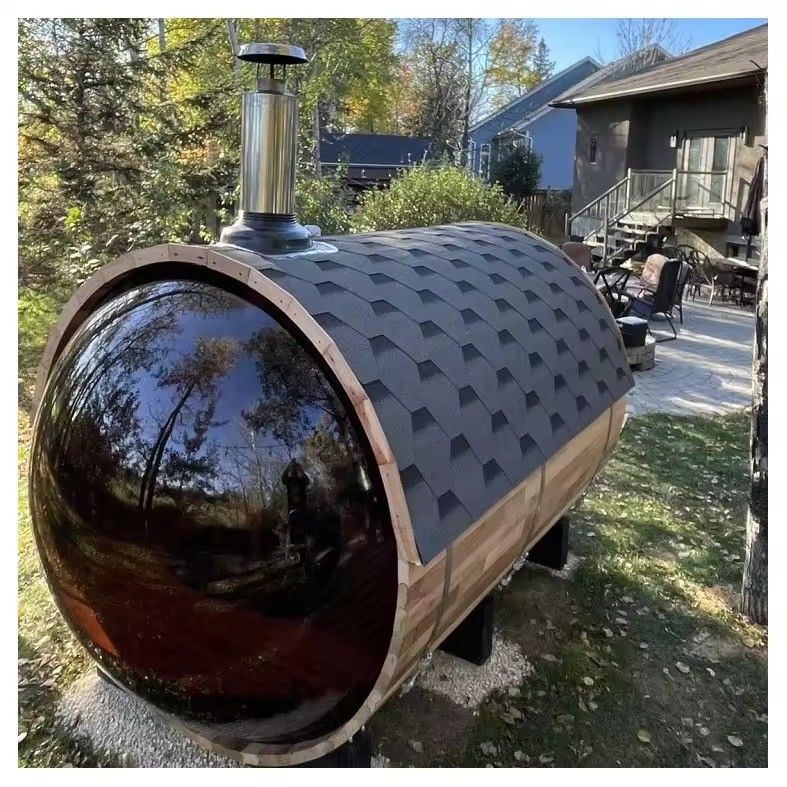 Tipo de madera maciza Hemlock 2025 Sauna para 6 personas Sauna de barril para jardín Sauna al aire libre Baño de vapor