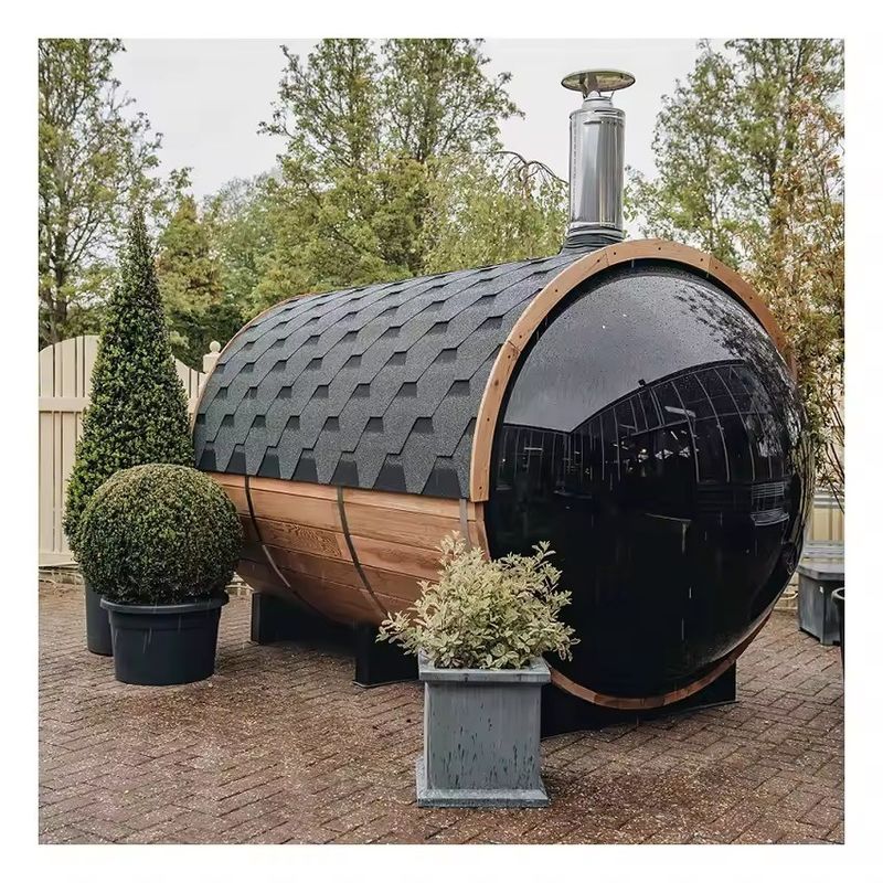 Tipo de madera maciza Hemlock 2025 Sauna para 6 personas Sauna de barril para jardín Sauna al aire libre Baño de vapor