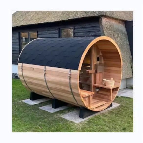 Tipo de madera maciza Hemlock 2025 Sauna para 6 personas Sauna de barril para jardín Sauna al aire libre Baño de vapor