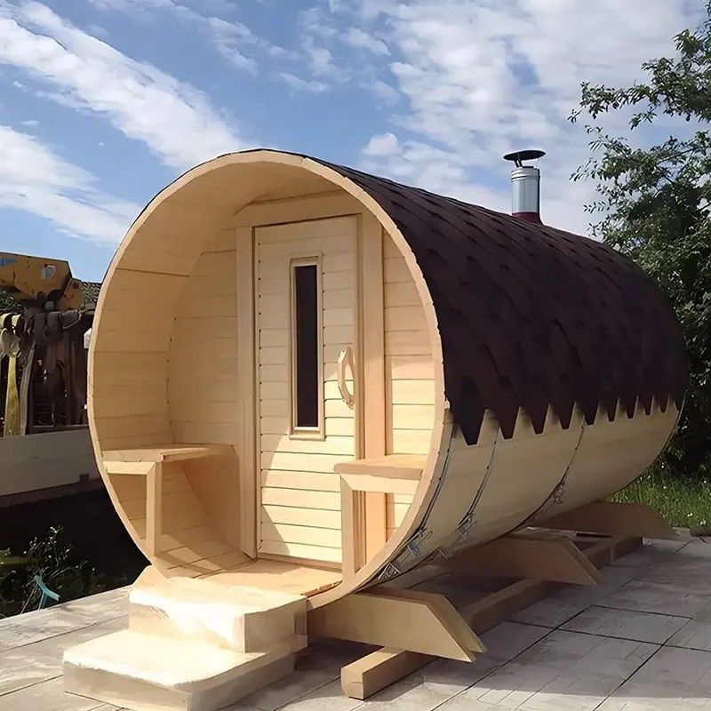 Sauna de barril para exteriores de cedro rojo canadiense 2025 con estufa de sauna a leña, voltaje de 3KW 110V/220V