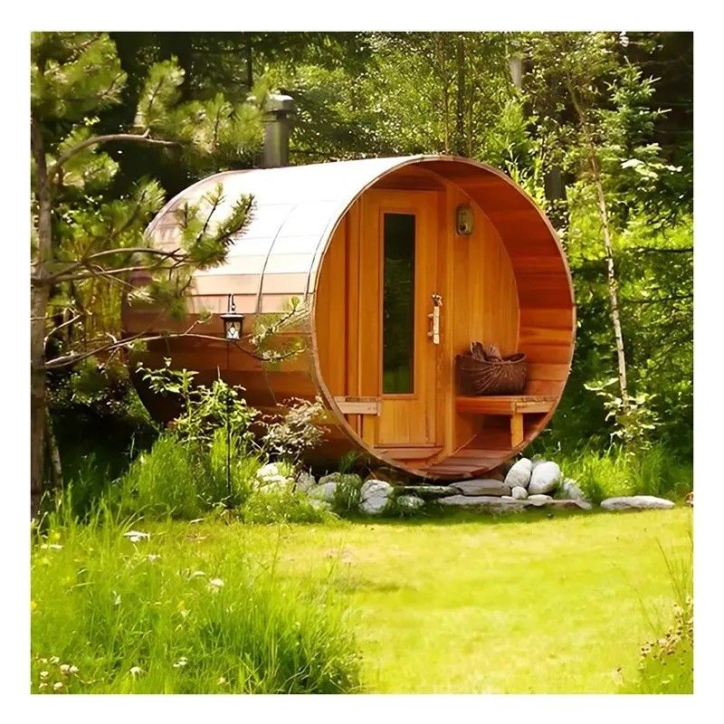 Sauna de barril para exteriores de cedro rojo canadiense 2025 con estufa de sauna a leña, voltaje de 3KW 110V/220V