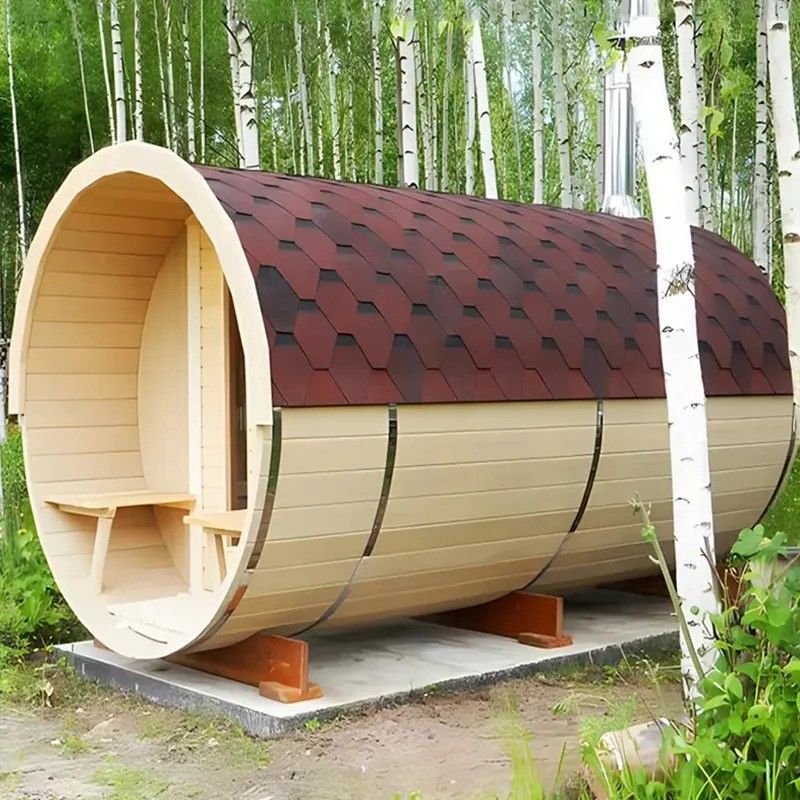 Sauna de barril para exteriores de cedro rojo canadiense 2025 con estufa de sauna a leña, voltaje de 3KW 110V/220V