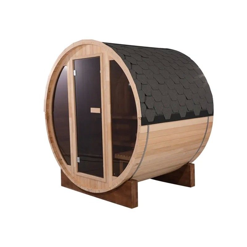 Transom Ventanas 2-4 Personas Hemlock Sauna de barril de cedro rojo con 110V/220V de tensión y sala de vapor