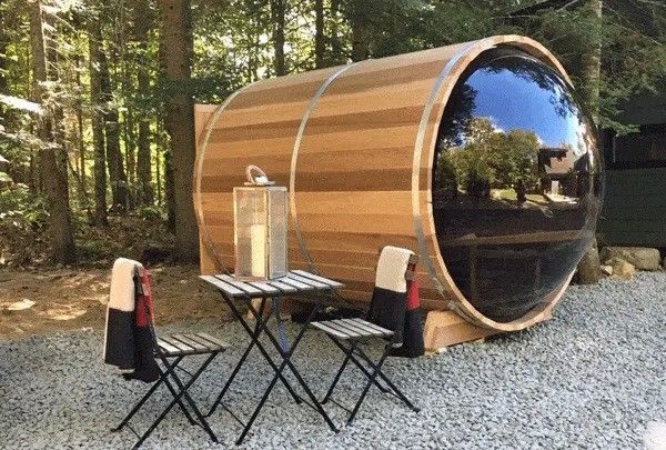 4-8 personas Capacidad Certificado CE Sauna de madera con barril exterior y estufa de leña