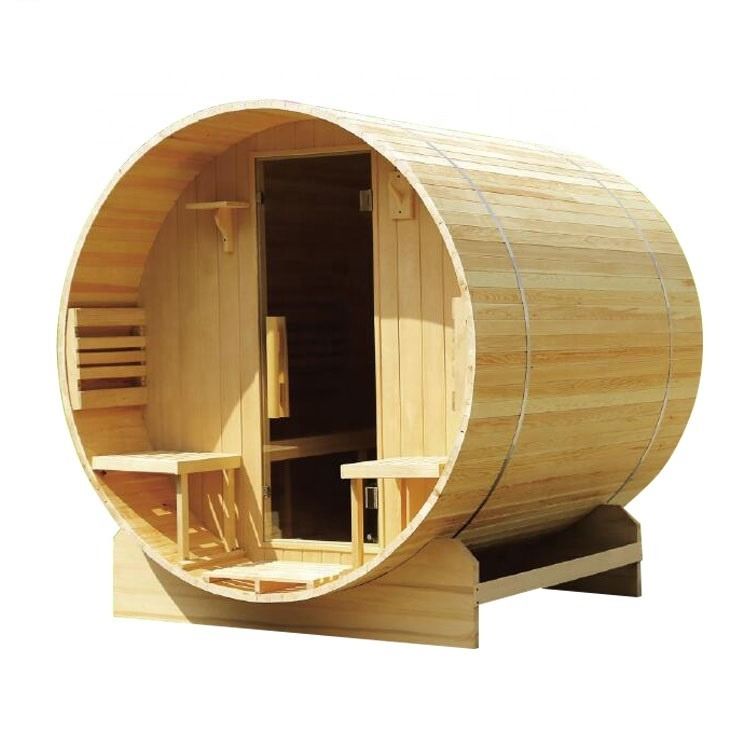 Moderno 3-4 Personas Pino / Hemlock canadiense / Rojo calefacción de la habitación de uso al aire libre Sauna bonita Barril de cedro Sala de sauna con Harvia Para la familia