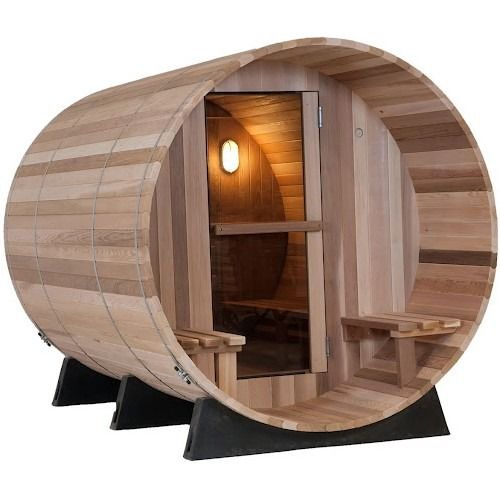 Moderno 3-4 Personas Pino / Hemlock canadiense / Rojo calefacción de la habitación de uso al aire libre Sauna bonita Barril de cedro Sala de sauna con Harvia Para la familia