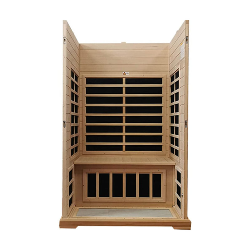 Sauna tradicional de infrarrojos de madera para 2 personas, calefacción de 1750W, 9 placas, tiempo de precalentamiento de 10 minutos y control preestablecido de temperatura