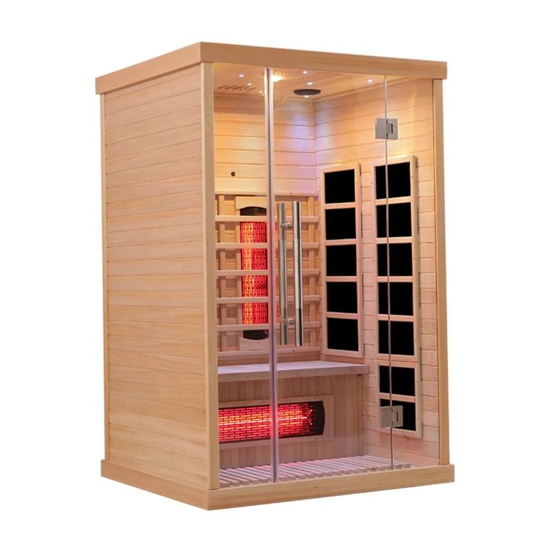 Sala de sauna tradicional barata de madera con cicuta infrarroja al aire libre de madera infrarroja para 2 personas