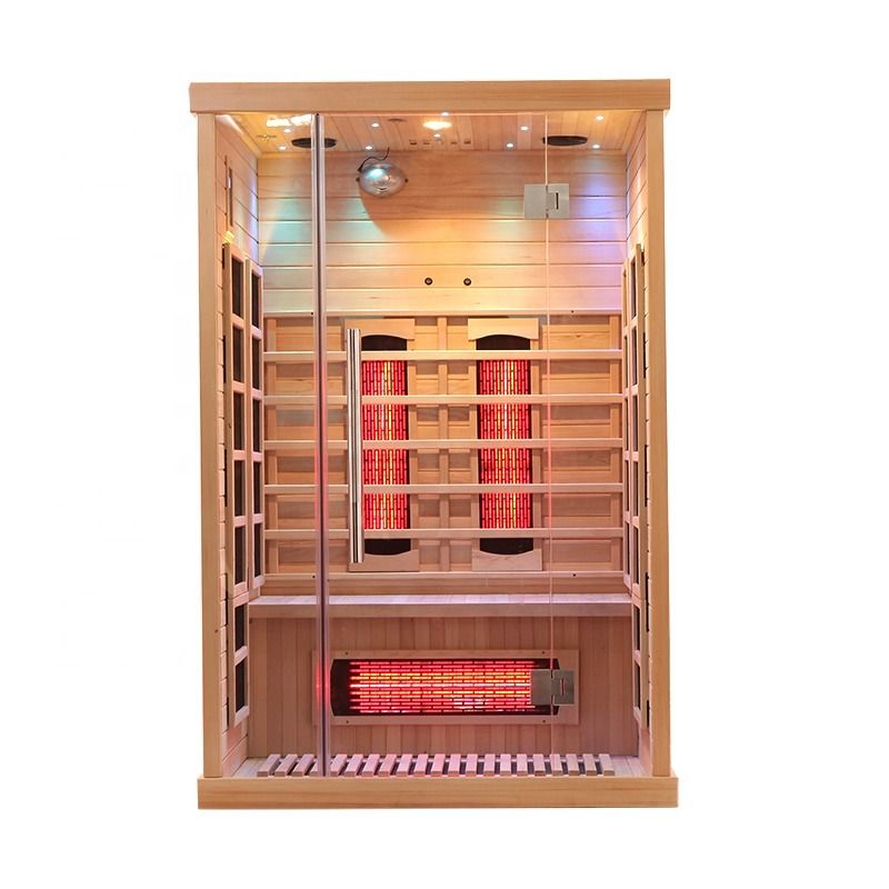 Sala de sauna tradicional barata de madera con cicuta infrarroja al aire libre de madera infrarroja para 2 personas