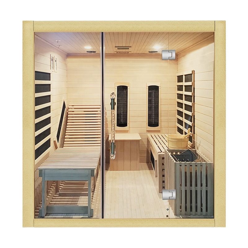 Estilo Tradicional Sauna de Vapor Tradicional Sala de Sauna Interior de Madera Infrarroja Sauna Seca Tradicional con Calentador