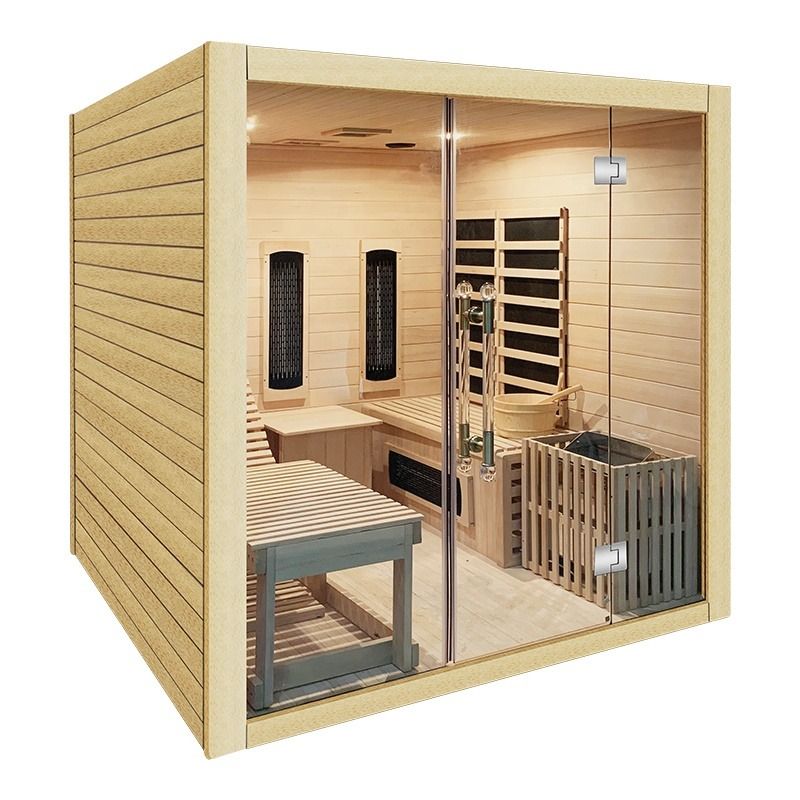 Estilo Tradicional Sauna de Vapor Tradicional Sala de Sauna Interior de Madera Infrarroja Sauna Seca Tradicional con Calentador