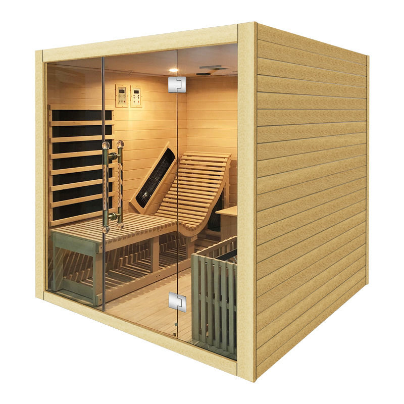Estilo Tradicional Sauna de Vapor Tradicional Sala de Sauna Interior de Madera Infrarroja Sauna Seca Tradicional con Calentador