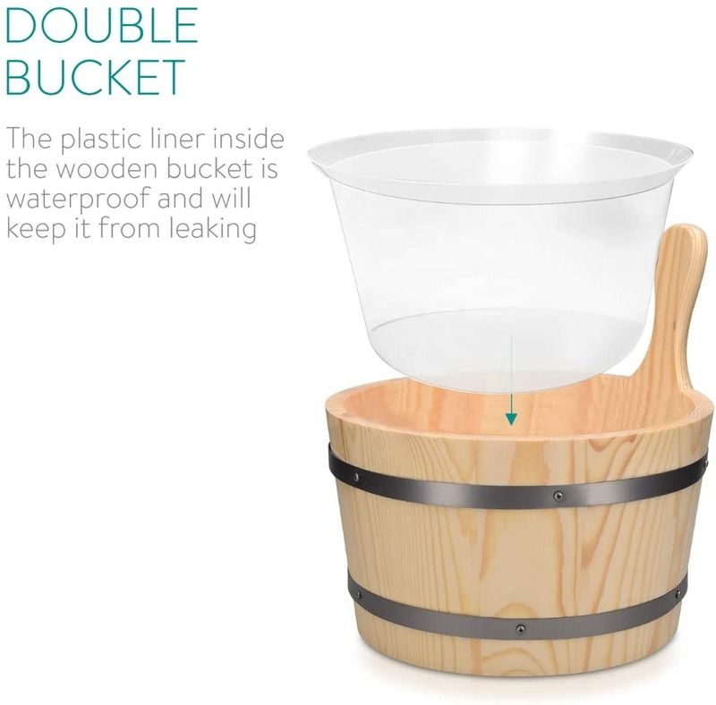 Sauna tradicional Cubo de madera con bolsillo Spa Accesorio esencial para el baño de vapor De madera de pino Cubo de línea de bolsillo Tiempo de arena de plástico